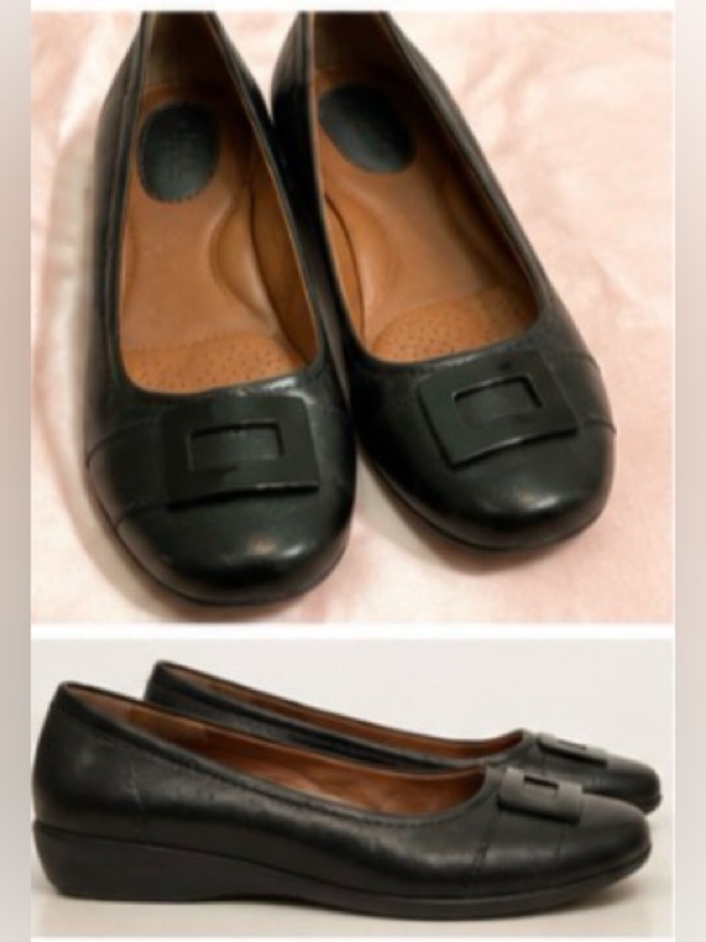 Clarks Artisan Black Leather Flats Buckle Detail Comfort Shoes Women’s Size 7